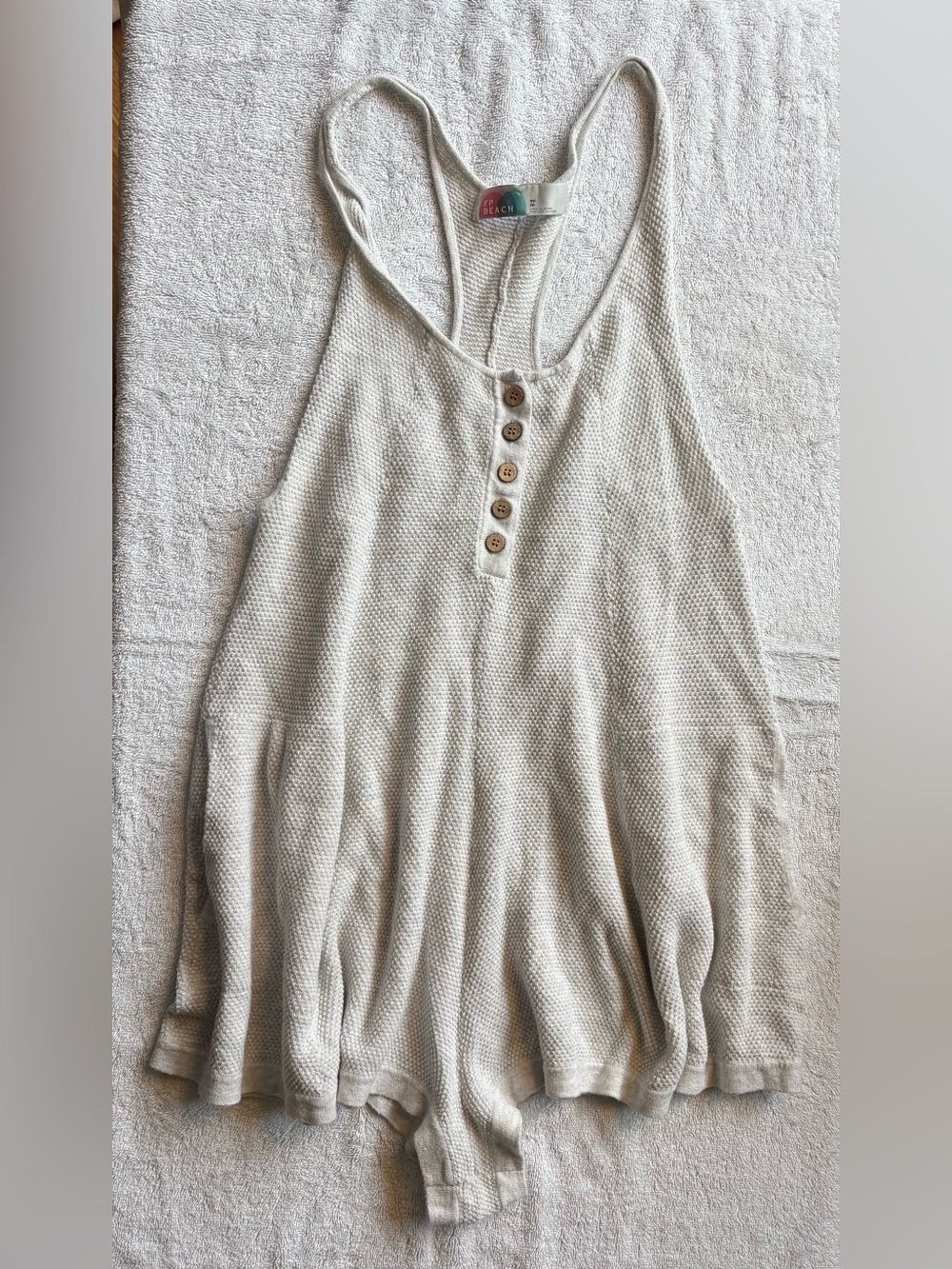 Free People FP Beach Light Cream Knit Tank Romper with Button Placket